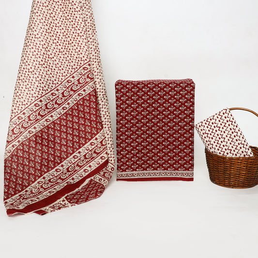 Srishti Textile Red Cotton Suit Material - Handblock Printed Sanganeri Handblock Printed Suits cotton-suit-material-red-cotton-suit-material-brocade-design