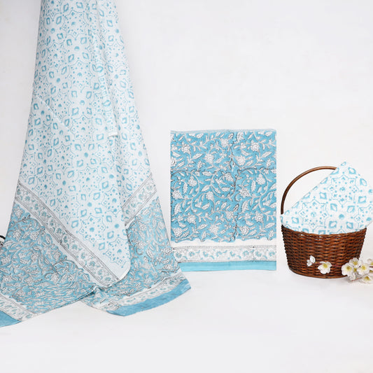 Cyan Blue Cotton Suit Fabric by Srishti Textile Sanganeri Handblock Printed Suits cyan-blue-cotton-suit-fabric-floral-pattern-extra-piece