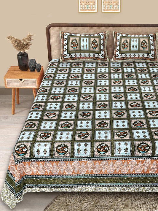 Srishti Textile Elegant Floral Cotton Bedding - King Size KING SIZE BEDSHEET elegant-floral-cotton-bedding-complete-set-bed-pillow-_1
