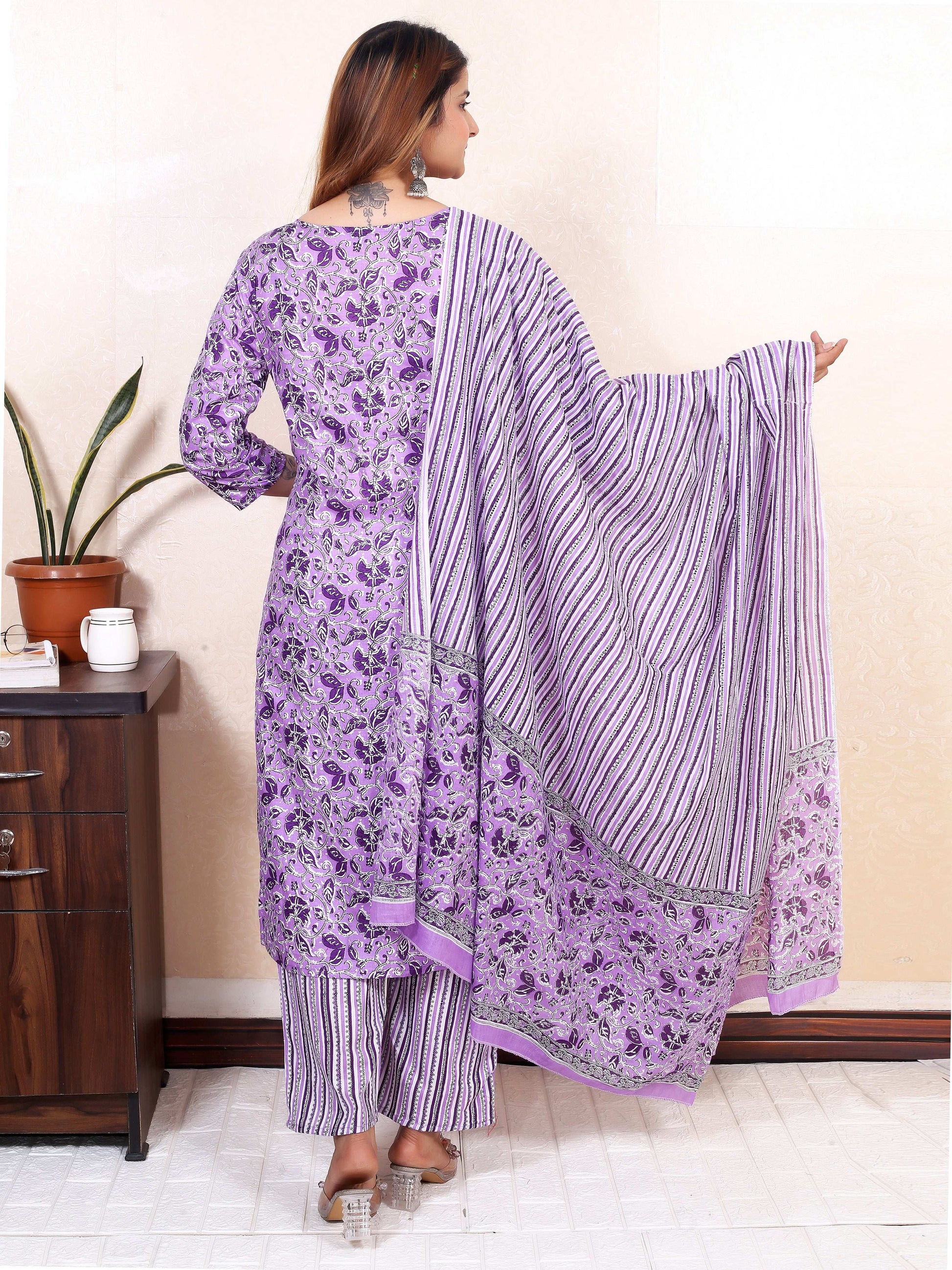 Srishti Textile Ethnic Cotton Pant Kurti for Women Kurti ethnic-cotton-pant-kurti-purple-printed-back-view-_5
