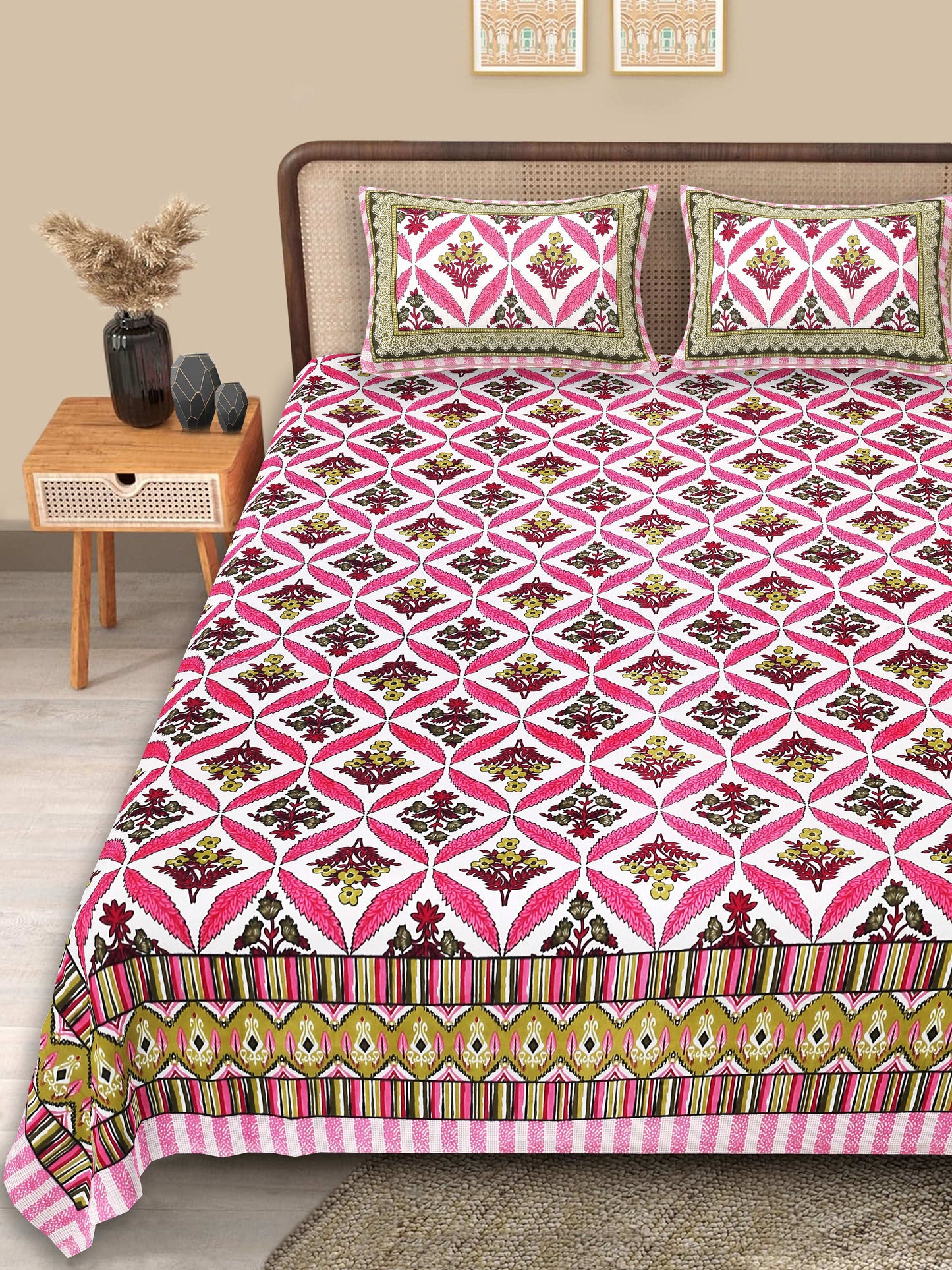 Srishti Textile Floral Boota Bedsheet Online - King Size KING SIZE BEDSHEET floral-boota-bedsheet-online-full-bed-view-_1