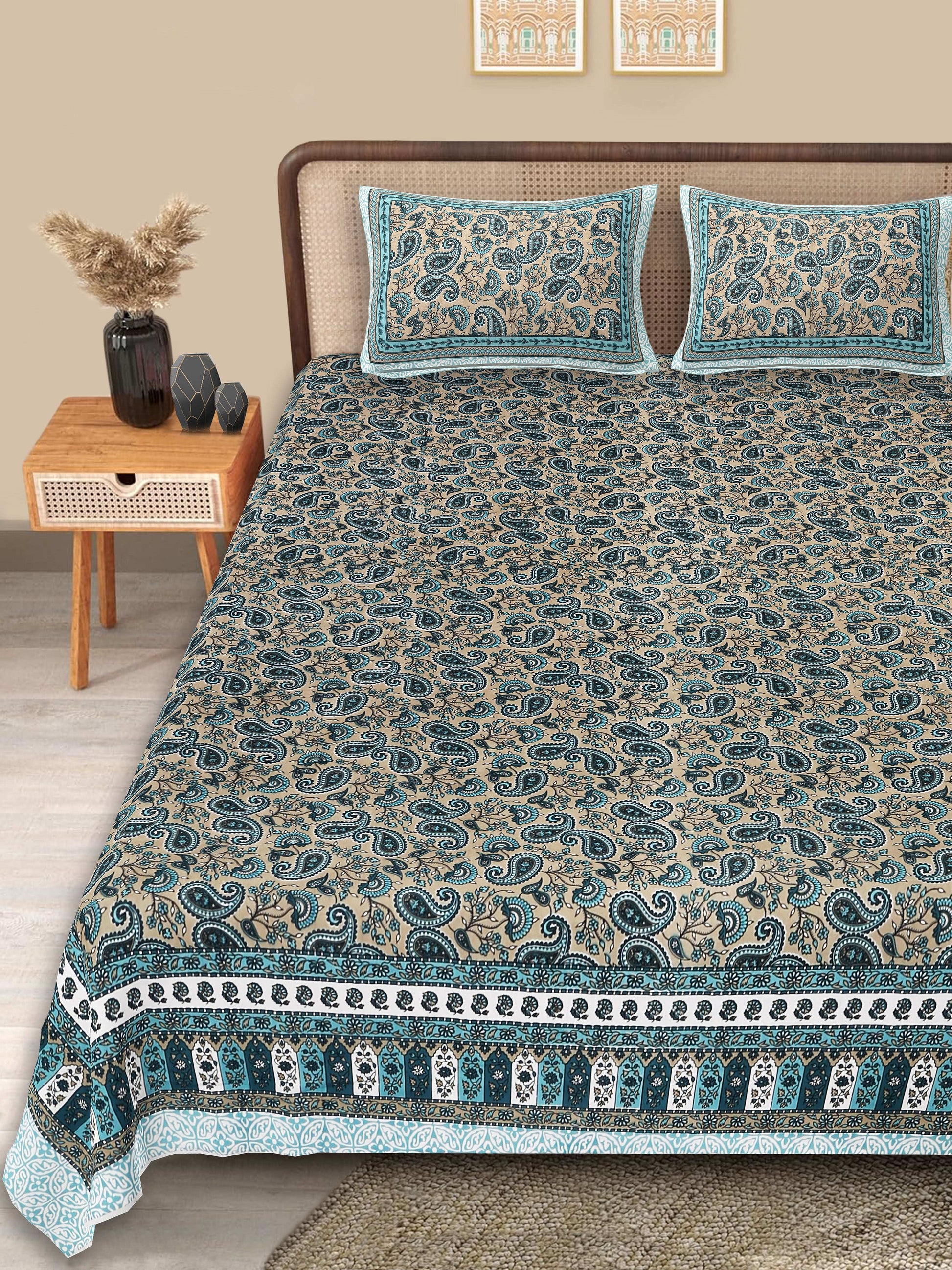 Srishti Textile Floral Design Bedsheet Online - King Size KING SIZE BEDSHEET floral-design-bedsheet-online-bed-with-pillows-_1