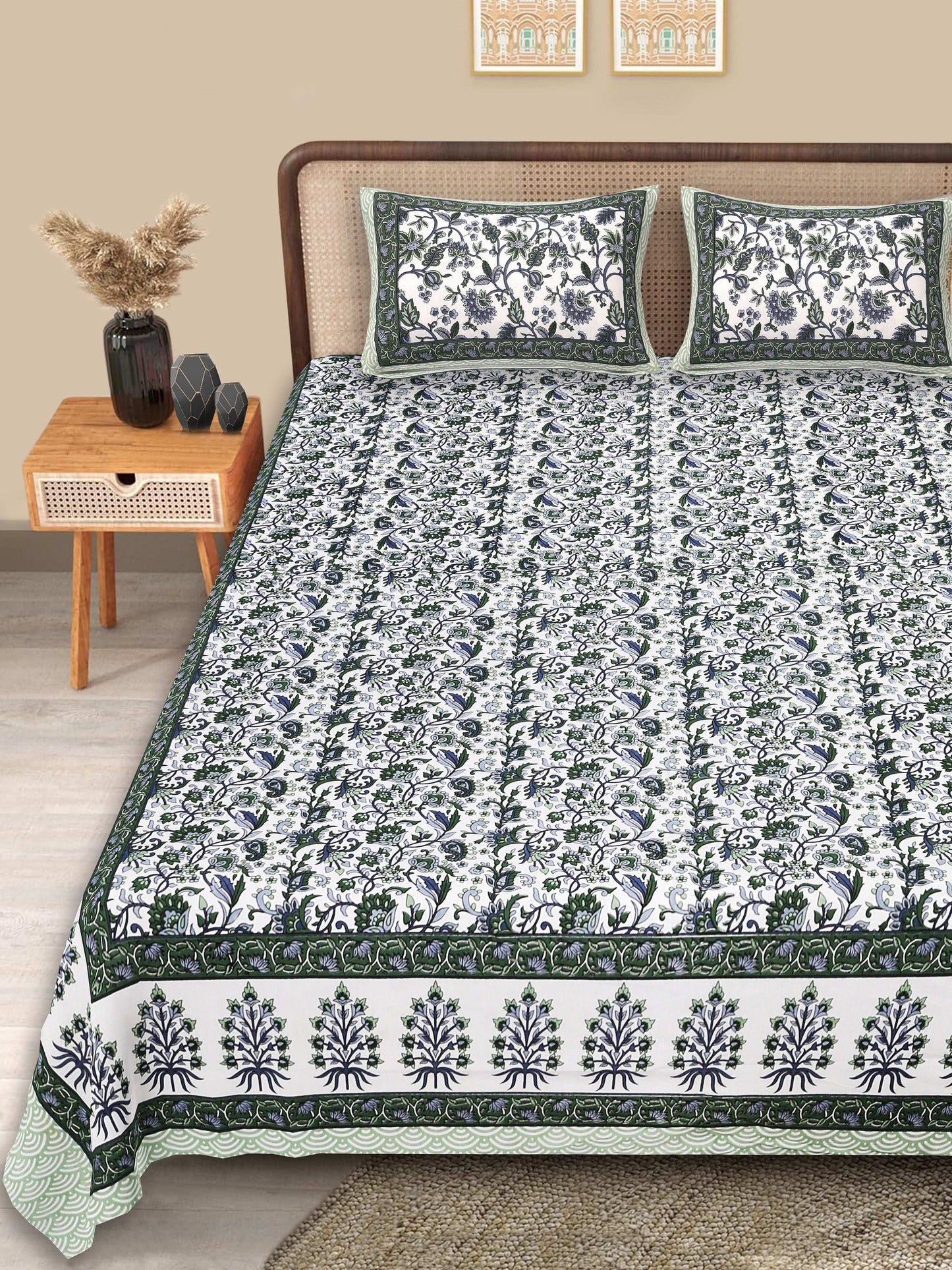 Srishti Textile Floral King Size Bedsheet Cotton KING SIZE BEDSHEET floral-king-size-bedsheet-cotton-bed-with-pillowset-_1