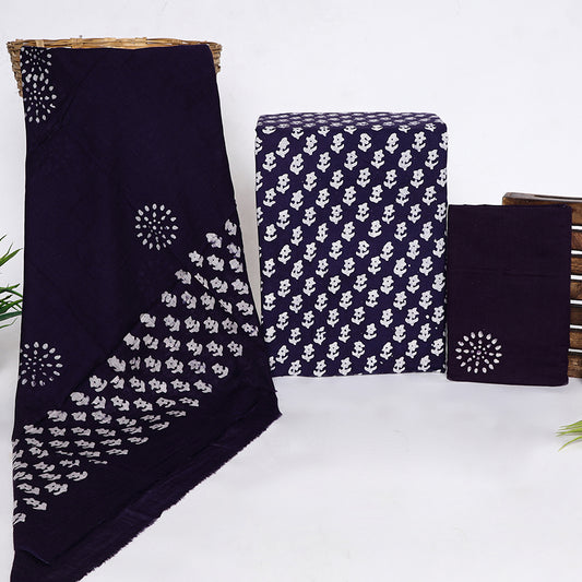 Srishti Textile Unstitched Cotton Suit - Flower Booti Print Textiles Unstiched cotton Suit Dress Material flower-booti-print-textiles-navy-blue-scarf-and-fabric