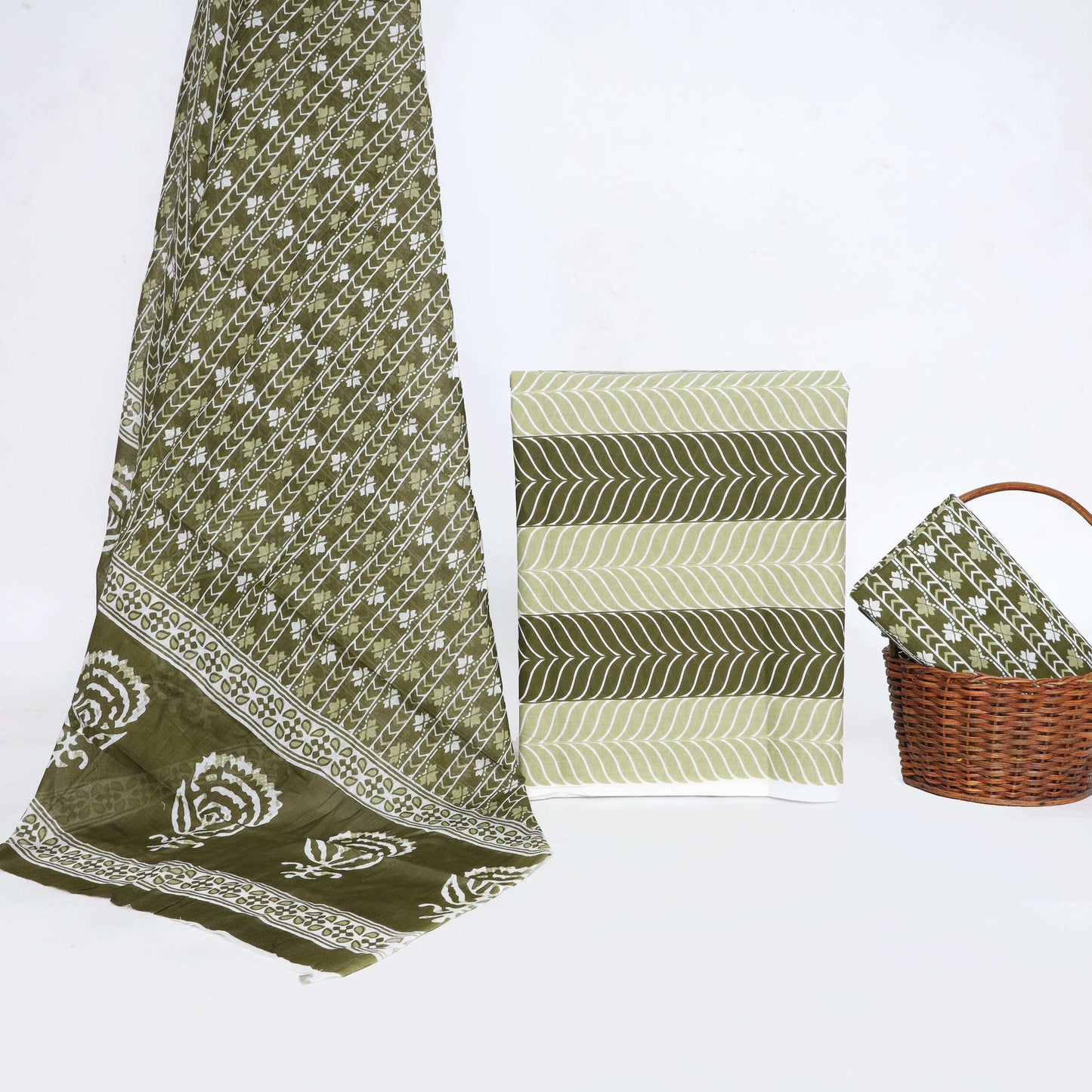 Srishti Textile Green Cotton Suit Material for Unstitched Dresses Unstiched cotton Suit Dress Material green-cotton-suit-material-olive-green-printed-fabric-_1