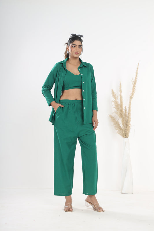 Srishti Textile Green Khadi Co-ord Set for Stylish Comfort Cord Set green-khadi-co-ord-set-sporty-look-model