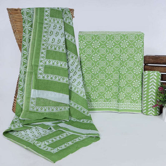 Srishti Textile Unstitched Cotton Suit with Green Mulmul Dupatta Set Unstiched cotton Suit Dress Material green-mulmul-dupatta-set-handcrafted-embroidery-designs