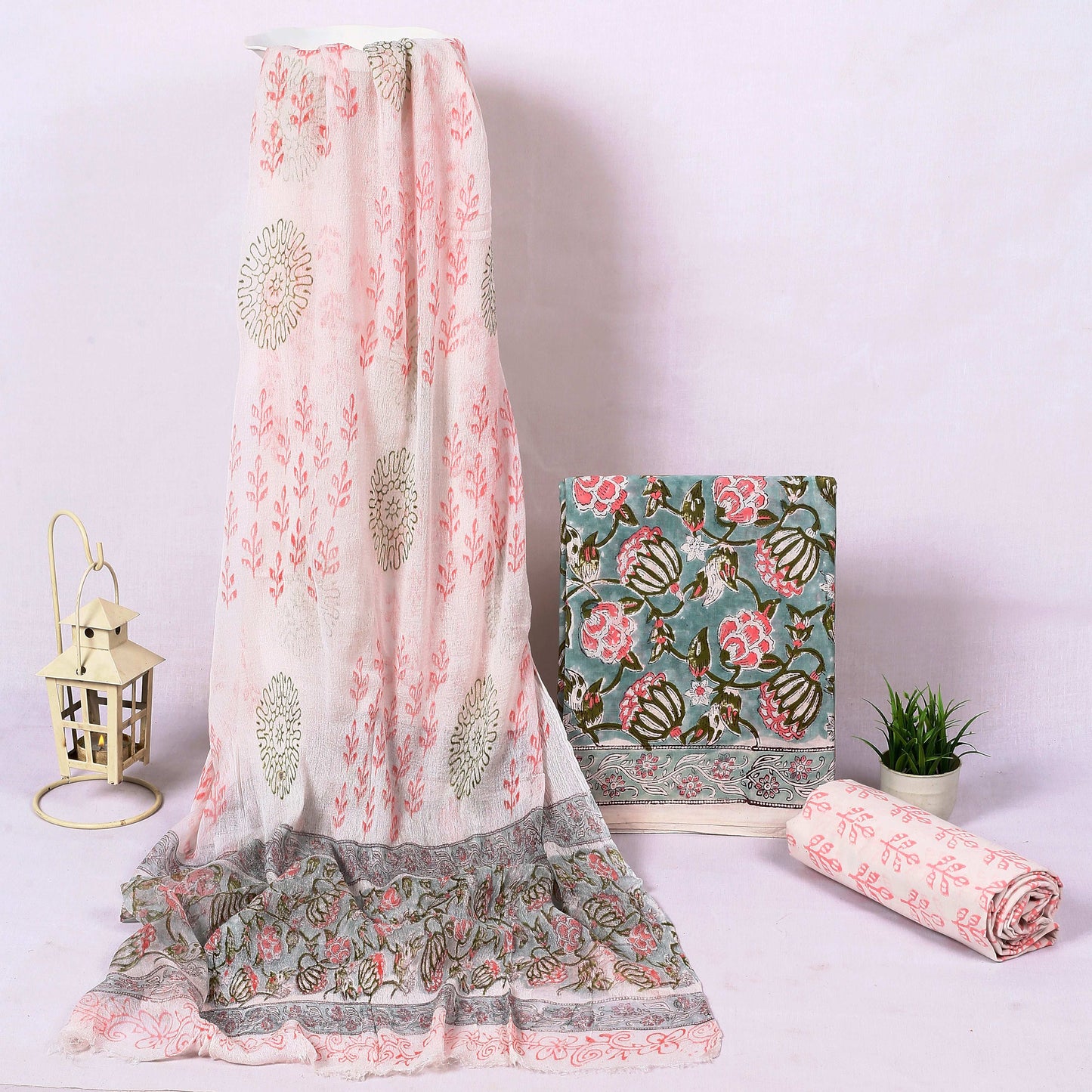 Green Sanganeri Cotton Suit by Srishti Textile Unstiched cotton Suit Dress Material green-sanganeri-cotton-suit-pair-of-decorative-pillows-_1