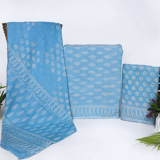 Srishti Textile Handblock Floral Booti Print Fabric Unstiched cotton Suit Dress Material handblock-floral-booti-print-fabric-blue-textile-pattern