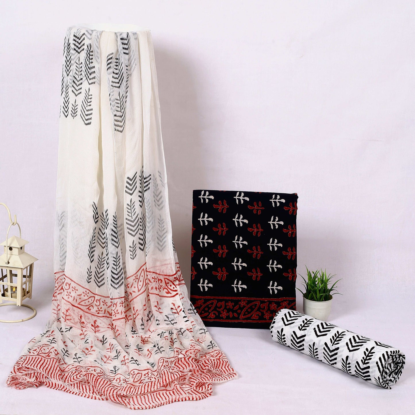 Srishti Textile Handblock Printed Cotton Suit Material Unstiched cotton Suit Dress Material handblock-printed-cotton-suit-material-white-black-red-pattern-_1