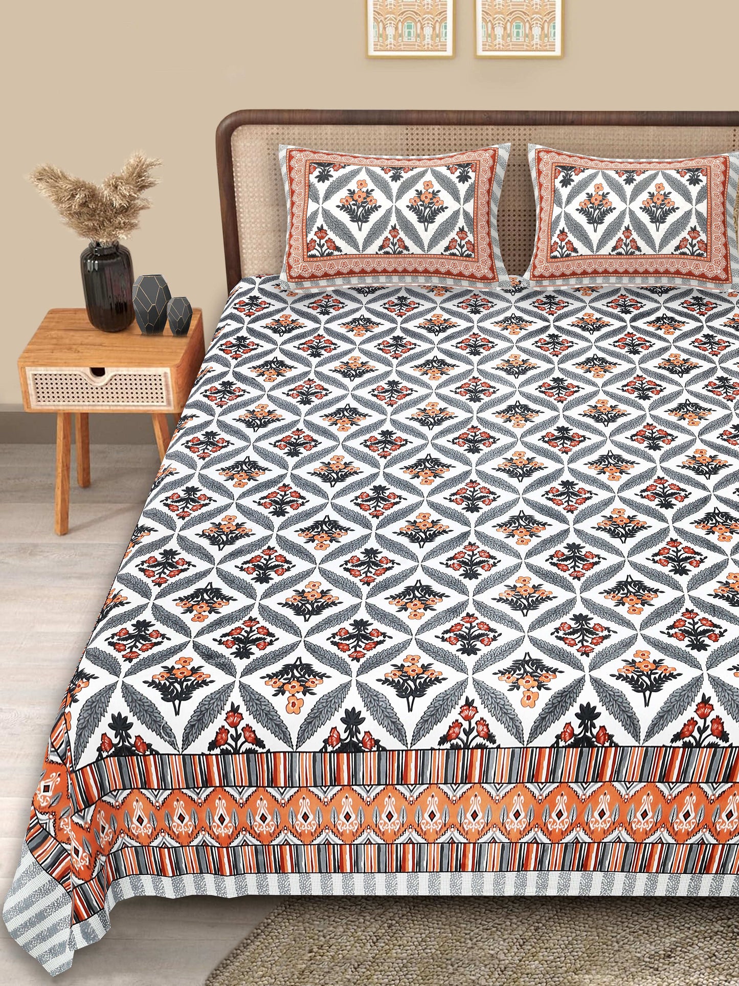 Srishti Textile Handcrafted Floral Bedspread - King Size KING SIZE BEDSHEET handcrafted-floral-bedspread-complete-set-with-pillows-_1