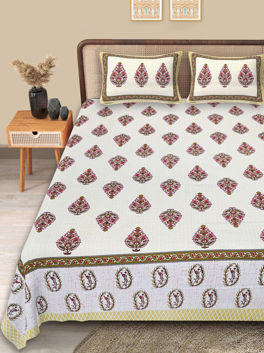 Srishti Textile High-Quality Cotton Bedsheet - King Size KING SIZE BEDSHEET high-quality-cotton-bedsheet-printed-bedset-with-pillowcases-_1