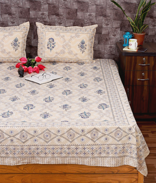Srishti Textile Indigo Cotton Bedsheet King Size Bedsheet indigo-cotton-bedsheet-king-size-floral-pattern-1