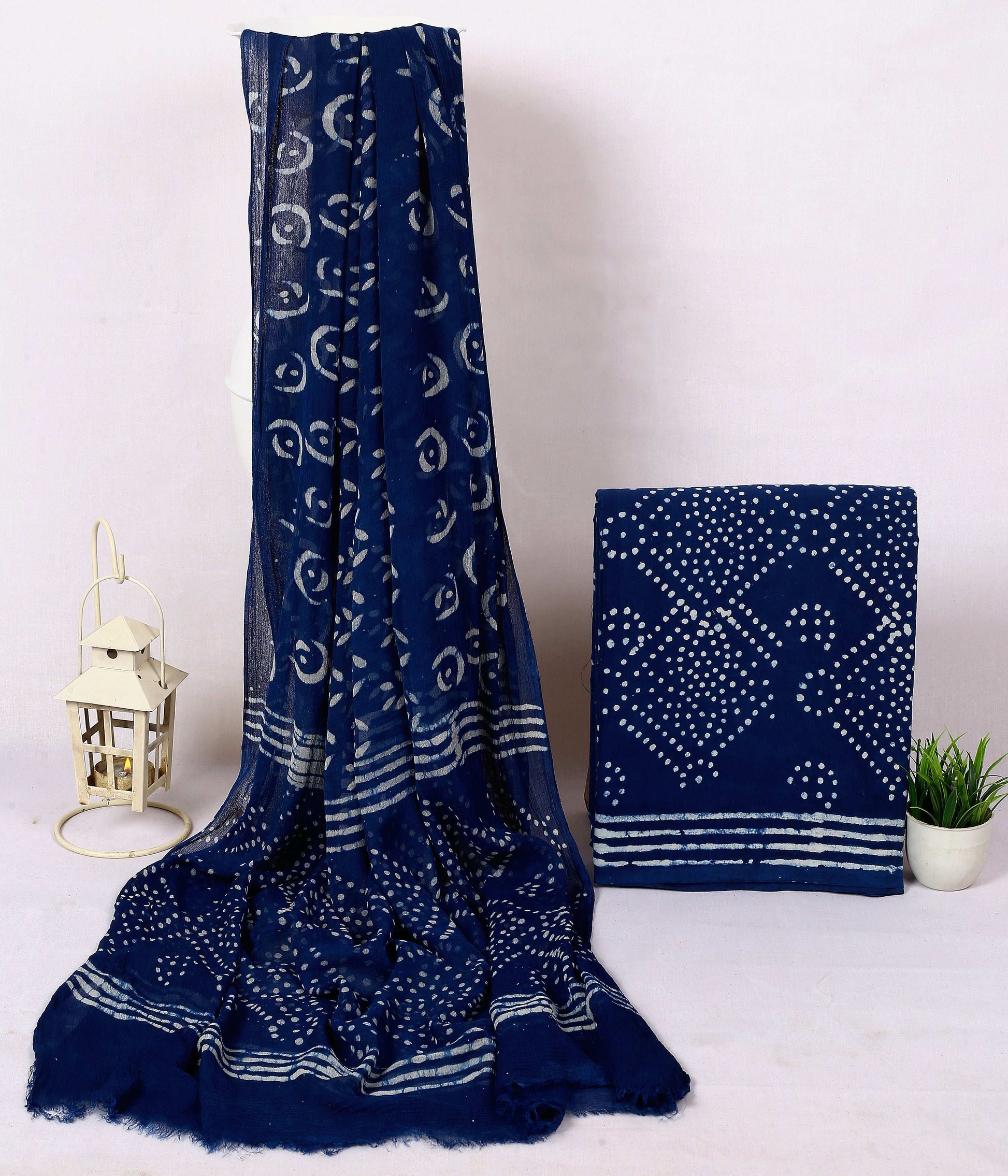 Srishti Textile Indigo Handblock Print Dress Material Unstiched cotton Suit Dress Material indigo-handblock-print-dress-material-floral-pattern-red-background-_1