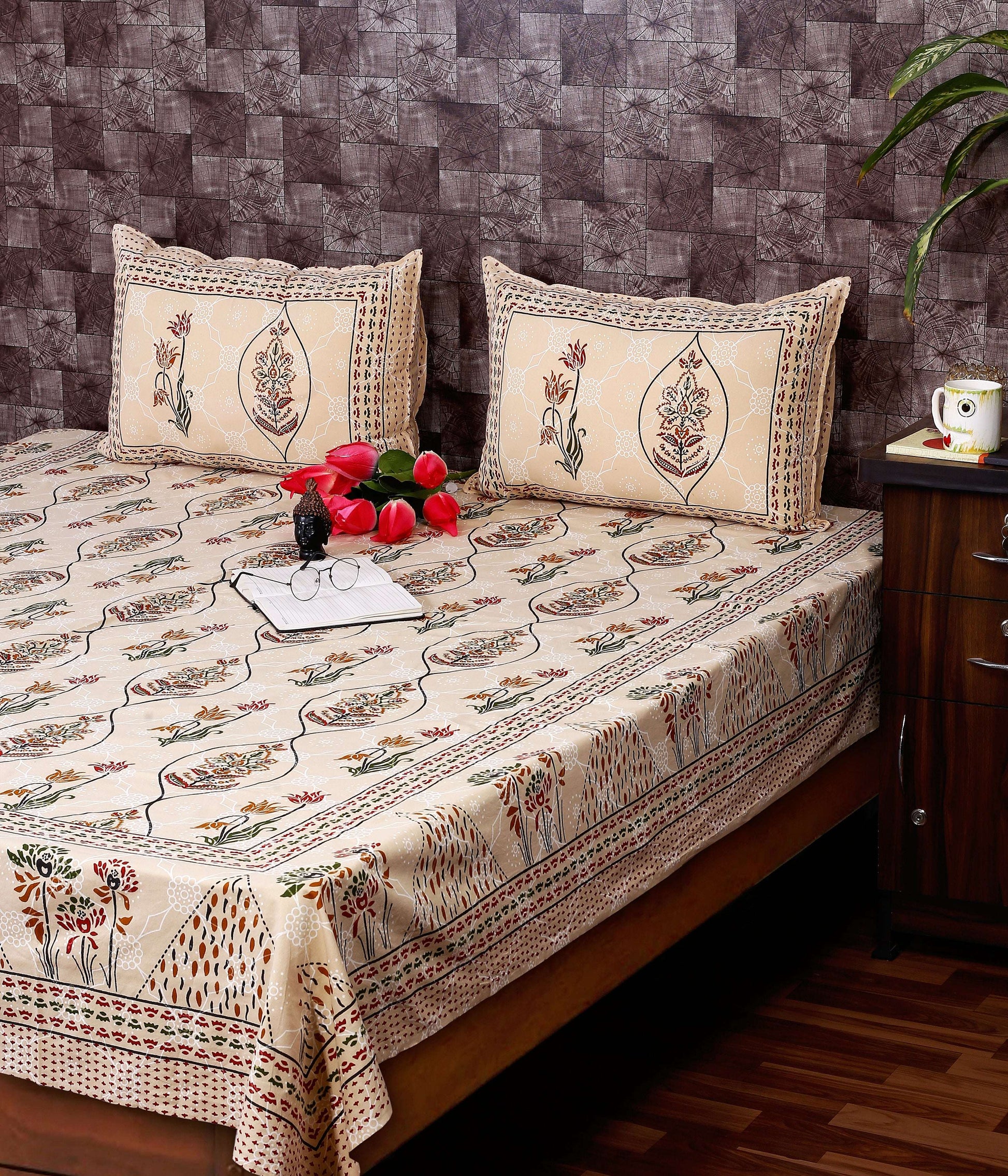 Indigo King Size Cotton Bedsheet by Srishti Textile Bedsheet indigo-king-size-cotton-bedsheet-on-wooden-bed-_3