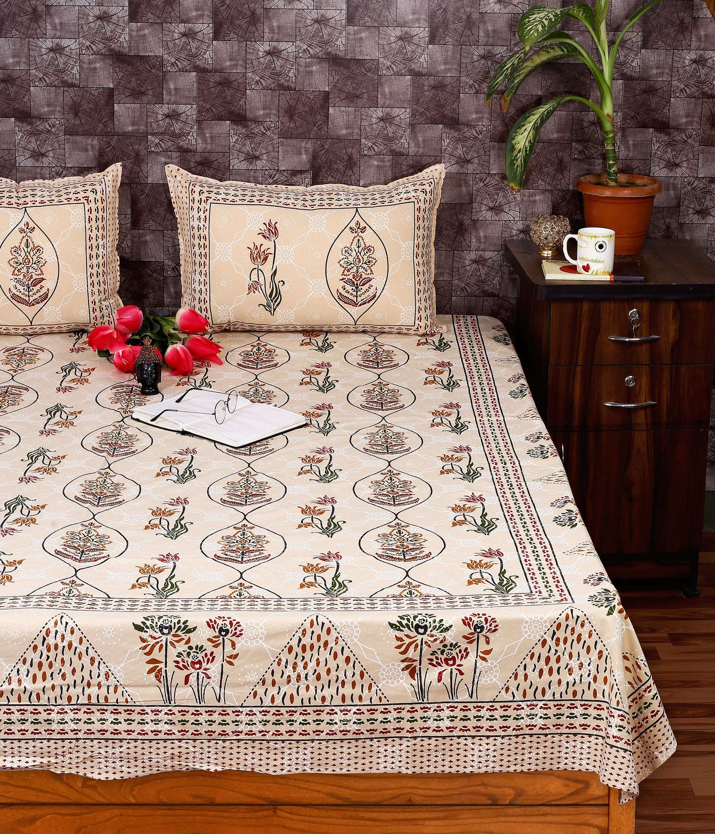 Indigo King Size Cotton Bedsheet by Srishti Textile Bedsheet indigo-king-size-cotton-bedsheet-with-pillowcases-_1