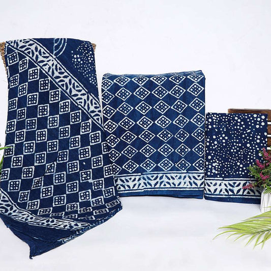 Indigo Unstitched Cotton Suits by Srishti Textile Unstiched cotton Suit Dress Material indigo-unstitched-cotton-suits-handblock-print-two-piece-set