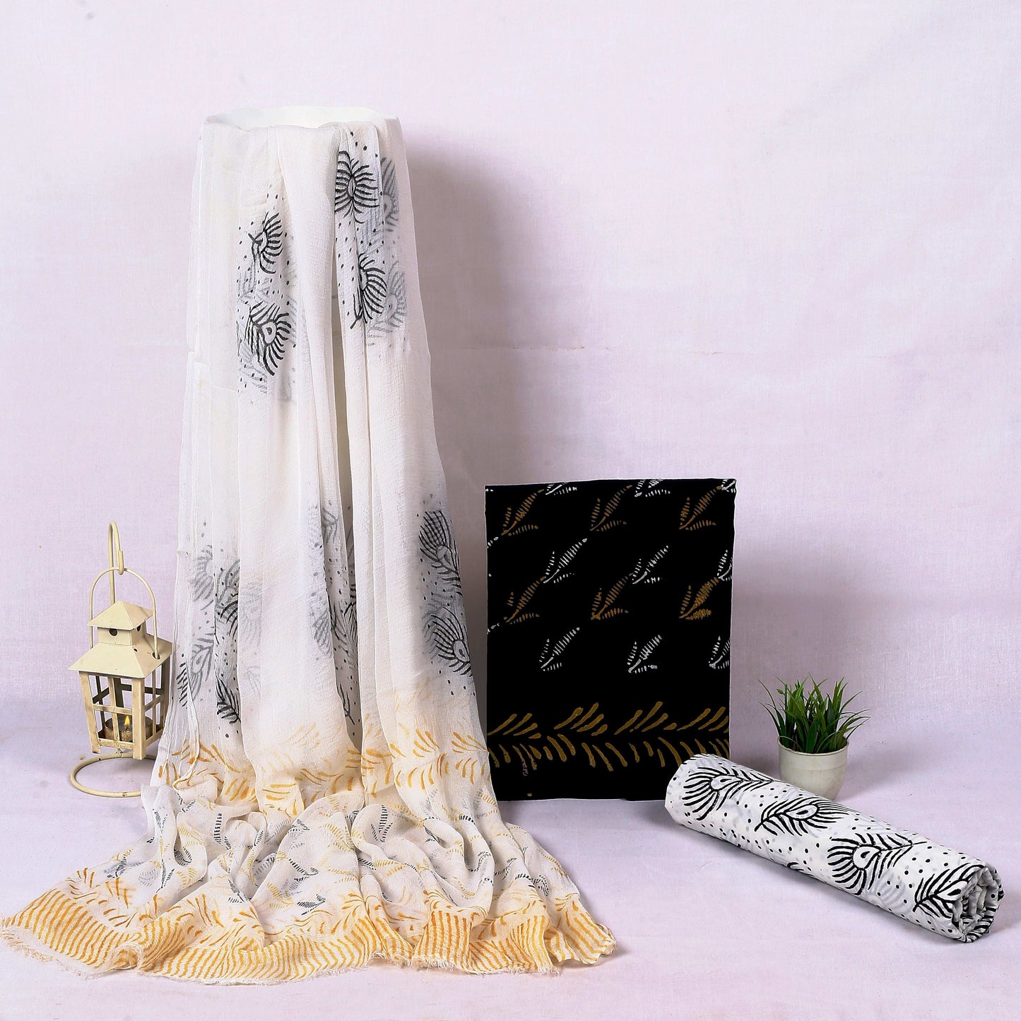 Srishti Textile Jaipur Print Cotton Suit with Chiffon Dupatta Unstiched cotton Suit Dress Material jaipur-print-cotton-suit-with-chiffon-dupatta-black-white-design-_1