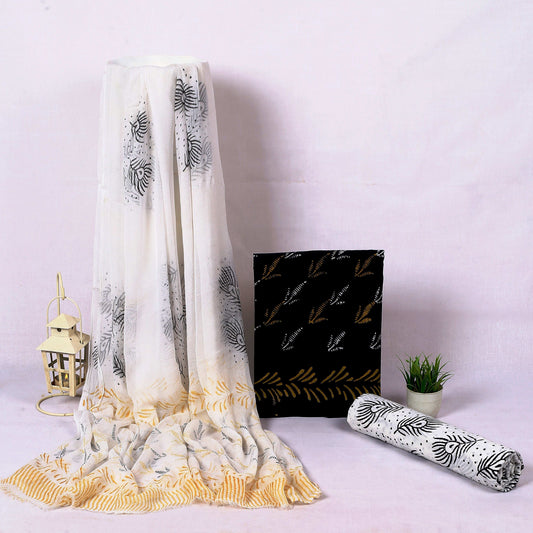 Srishti Textile Jaipur Print Cotton Suit with Chiffon Dupatta Unstiched cotton Suit Dress Material jaipur-print-cotton-suit-with-chiffon-dupatta-black-white-design-_1