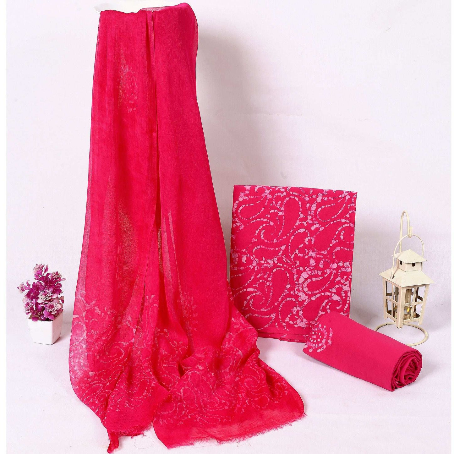 Srishti Textile Jaipuri Batik Print Dress Material Unstiched cotton Suit Dress Material jaipuri-batik-print-dress-material-hot-pink-fabric-set-_1