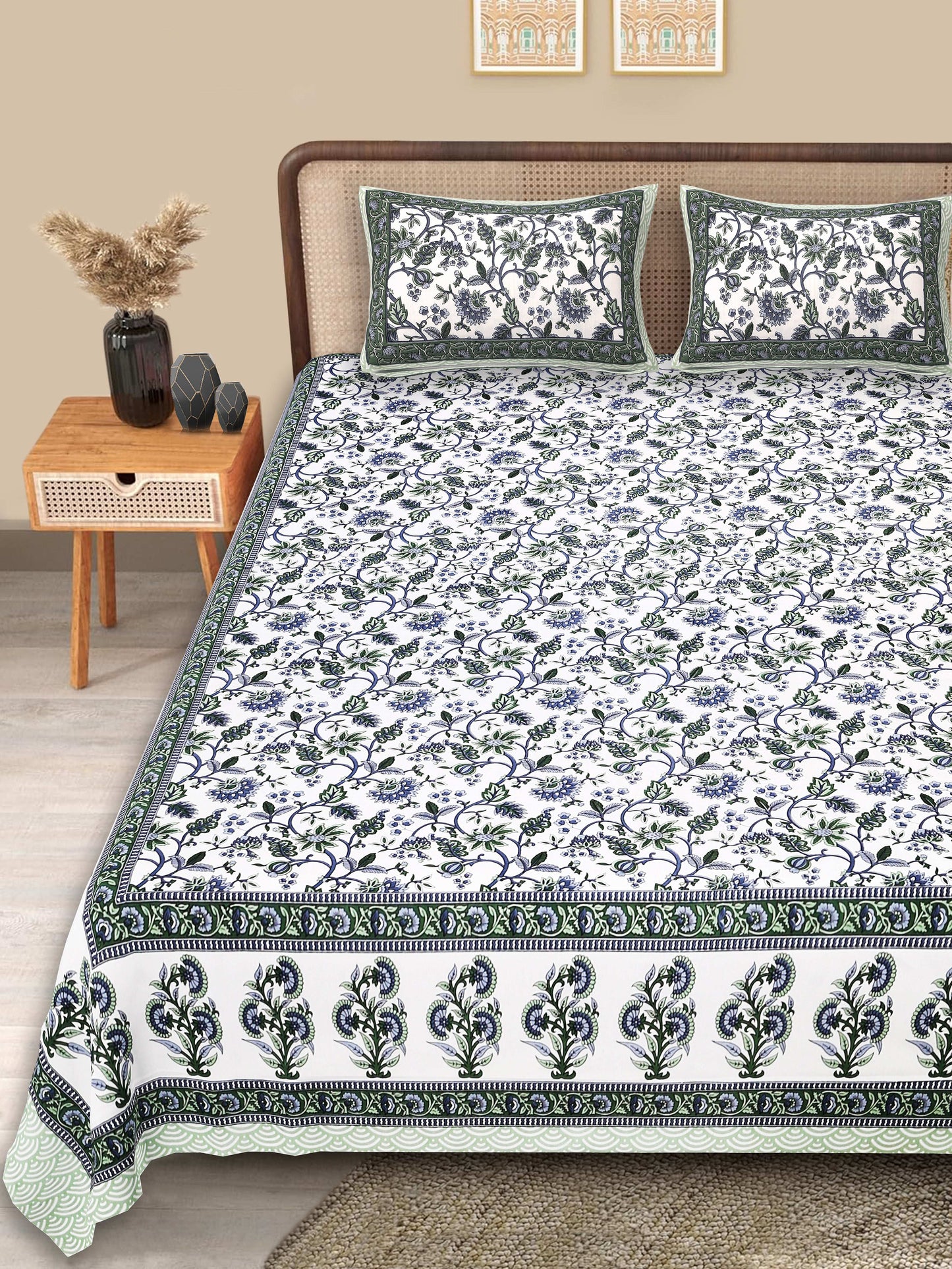 Srishti Textile Jaipuri Boota Design King Size Bedsheet KING SIZE BEDSHEET jaipuri-bootas-design-bedsheet-bed-display-_1