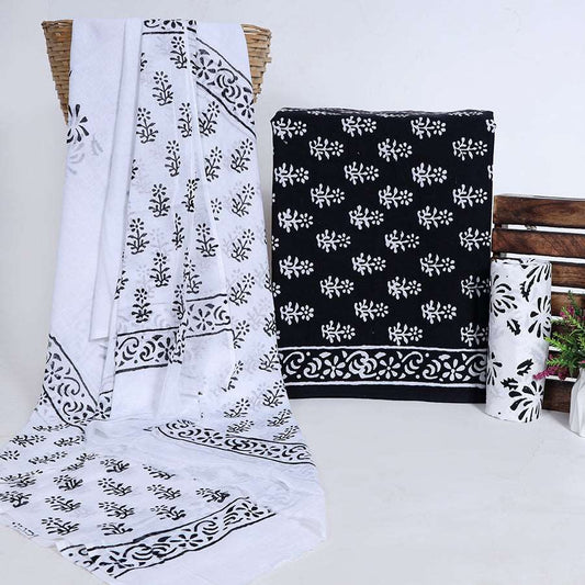 Srishti Textile Jaipuri Floral Booti Print Suit Material Unstiched cotton Suit Dress Material jaipuri-floral-booti-print-suit-black-white-pattern