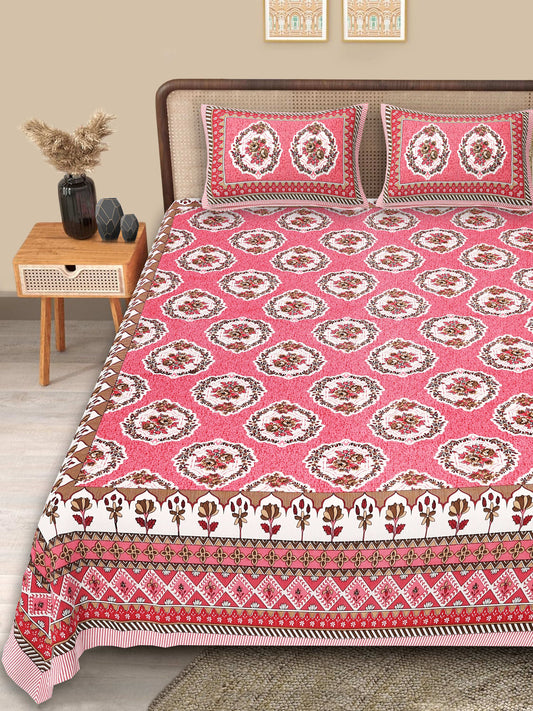 Srishti Textile Jaipuri Floral Print Bedsheet - King Size KING SIZE BEDSHEET jaipuri-floral-print-bedsheet-full-bed-display-_1