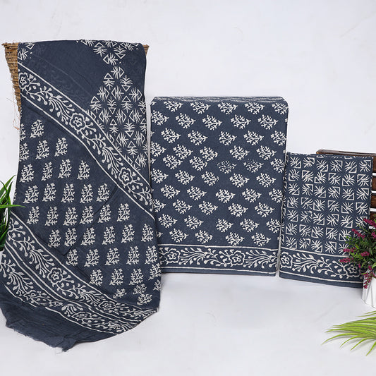 Srishti Textile Jaipuri Handblock Floral Booti Set Unstiched cotton Suit Dress Material jaipuri-handblock-floral-booti-set-navy-blue-three-piece