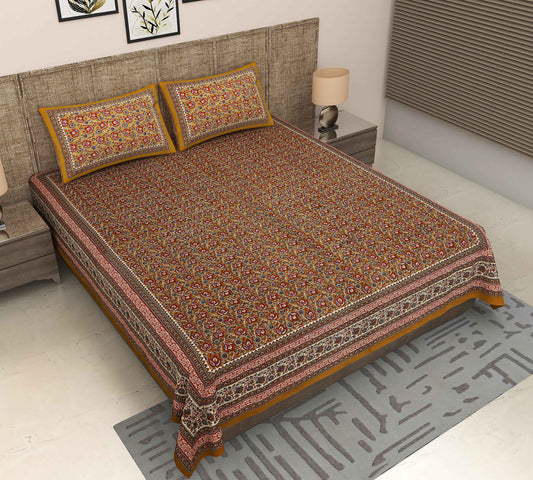 Srishti Textile Kalamkari Floral Bedsheet - Premium Design Bedsheet kalamkari-floral-bedsheet-king-size-brown-pattern