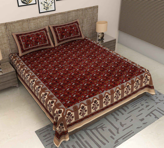 Srishti Textile Kalamkari Floral Print Bedding Set Bedsheet kalamkari-floral-print-bedding-bedspread-red-pattern