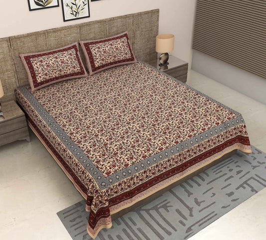 Srishti Textile Kalamkari Red Floral Bedding Set Bedsheet kalamkari-red-floral-bedding-quilted-bedspread
