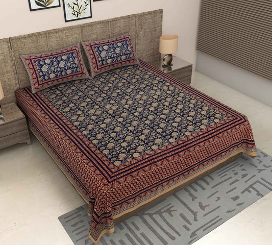 Srishti Textile King Size Bedsheet Kalamkari Design Bedsheet king-size-bedsheet-kalamkari-bed-and-pillows-overview