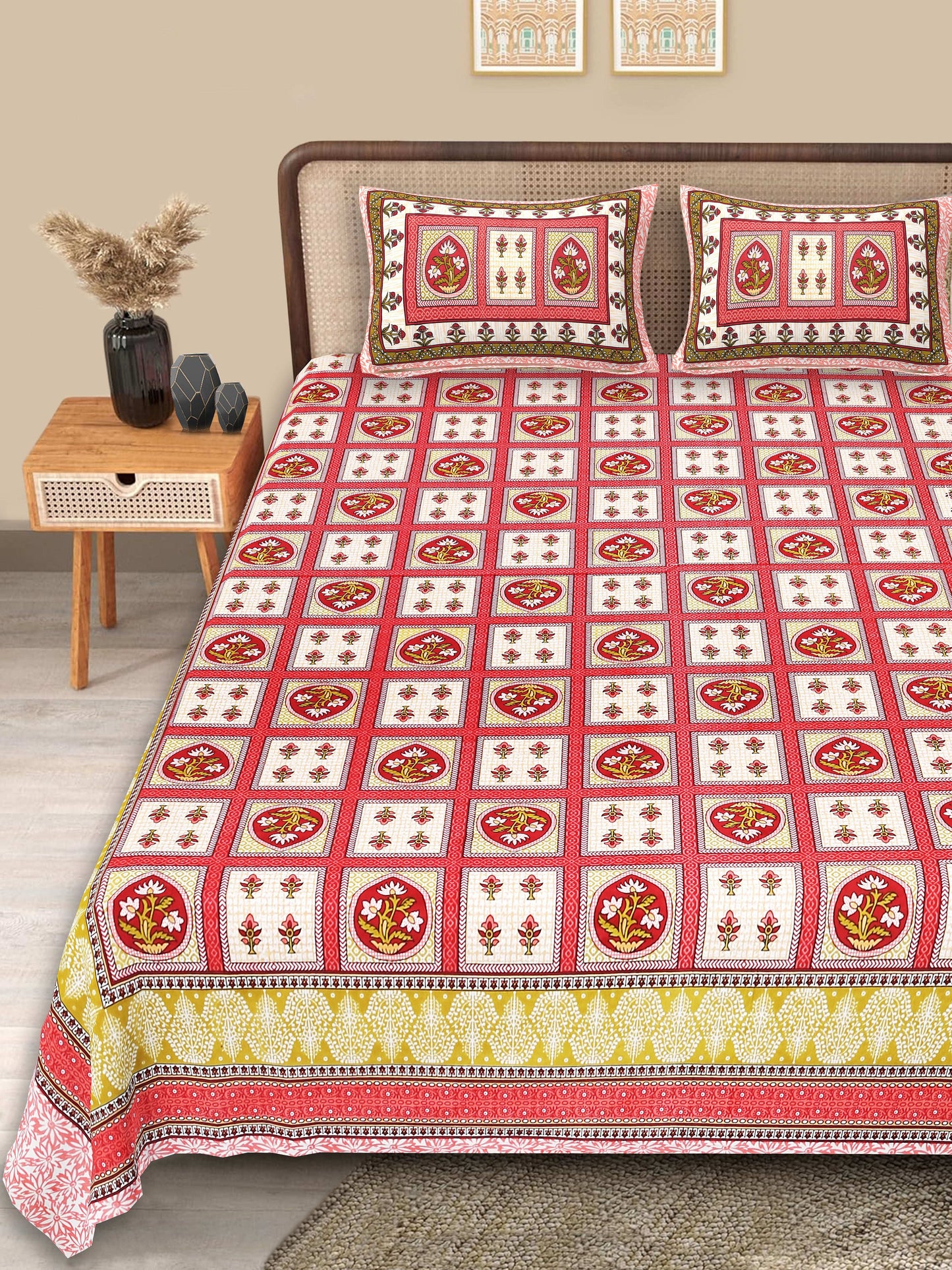 Srishti Textile King Size Cotton Bedspread - Colorful Design KING SIZE BEDSHEET king-size-cotton-bedspread-with-bed-and-pillowcases-_1