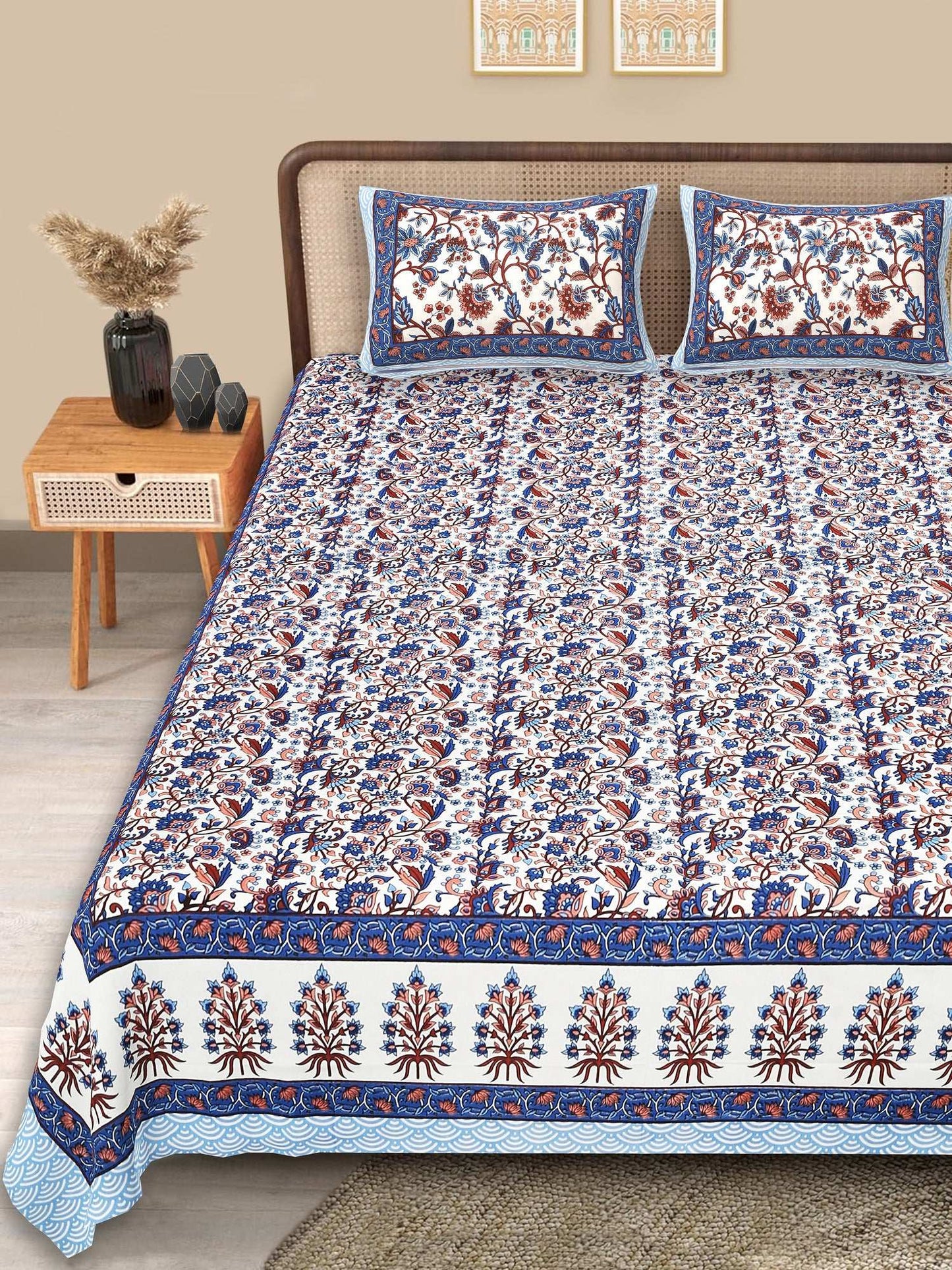 Srishti Textile King Size Floral Design Bedsheet KING SIZE BEDSHEET king-size-floral-design-bedsheet-complete-bed-set-_1