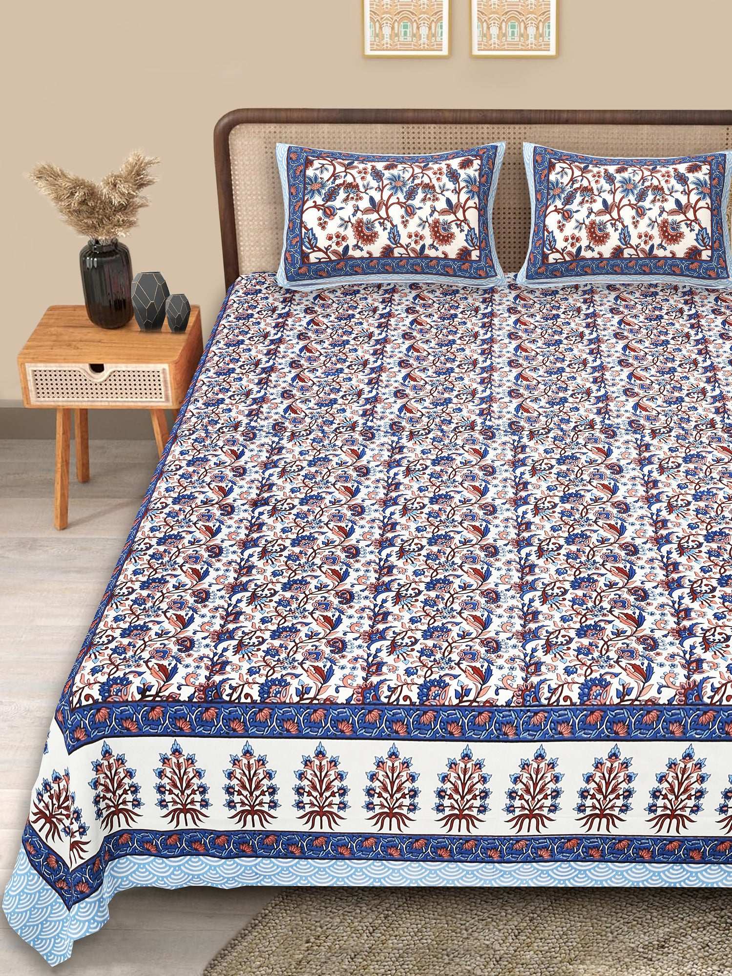 Srishti Textile King Size Floral Design Bedsheet KING SIZE BEDSHEET king-size-floral-design-bedsheet-complete-bed-set-_1