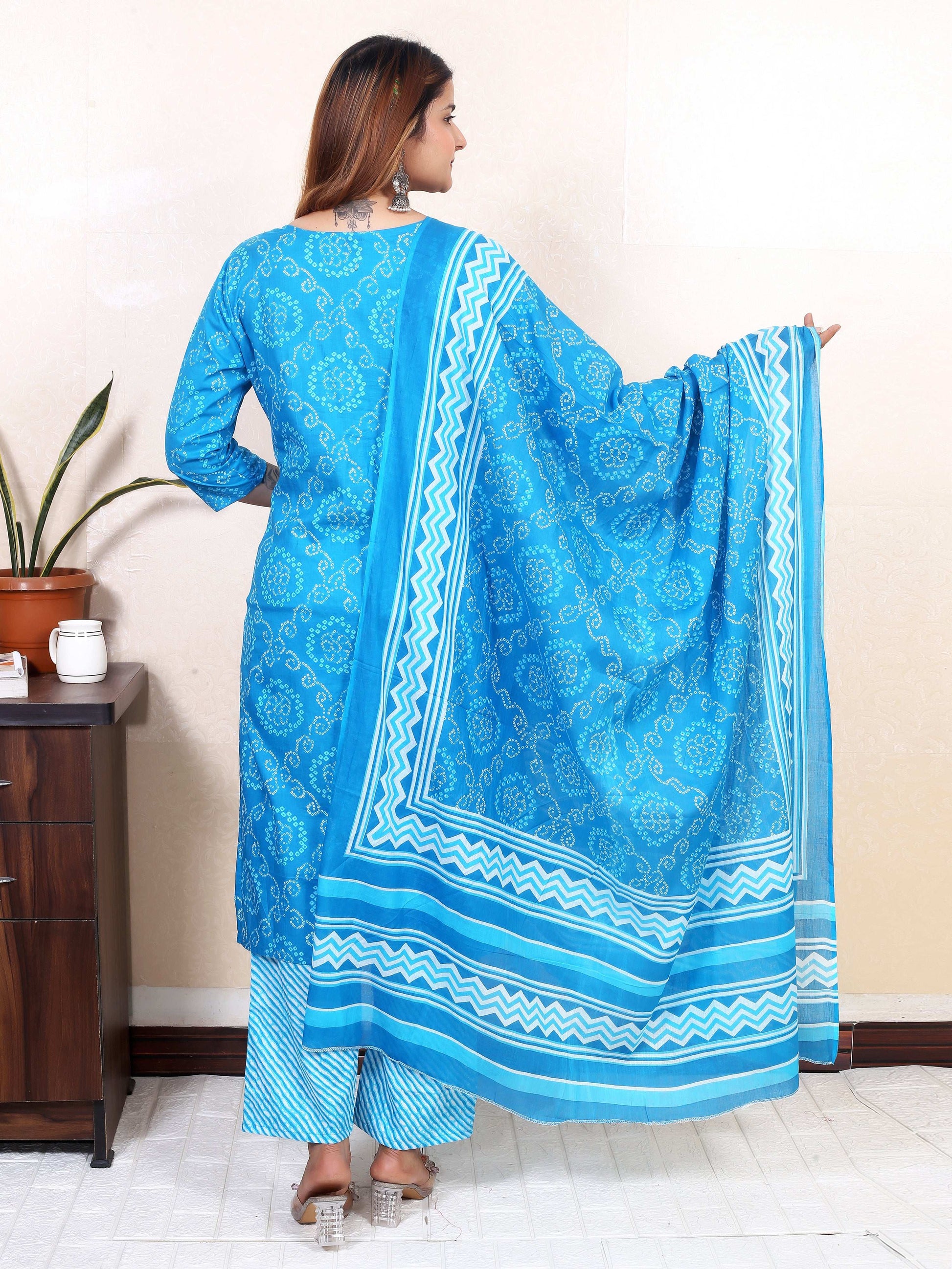 Srishti Textile Laheriya Print Kurti with Dupatta Kurti laheriya-print-kurti-with-dupatta-back-view-_5