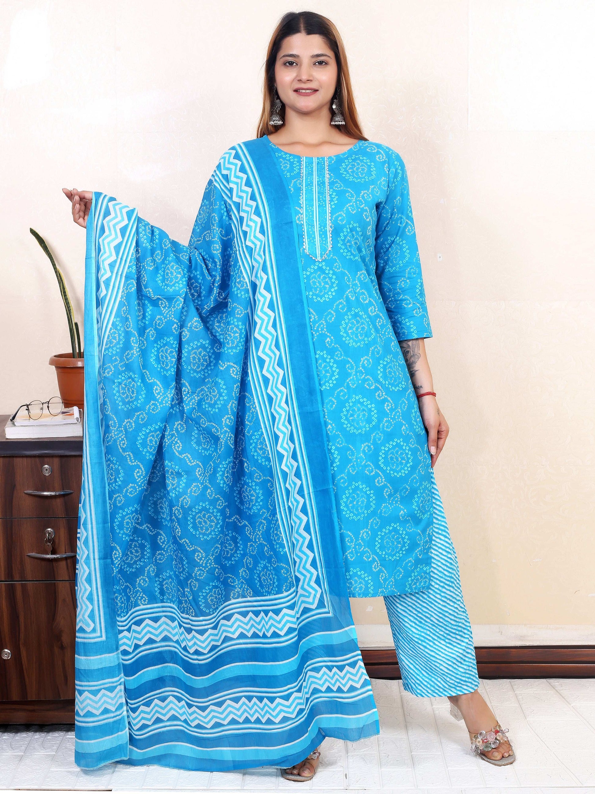 Srishti Textile Laheriya Print Kurti with Dupatta Kurti laheriya-print-kurti-with-dupatta-worn-front-view-_3