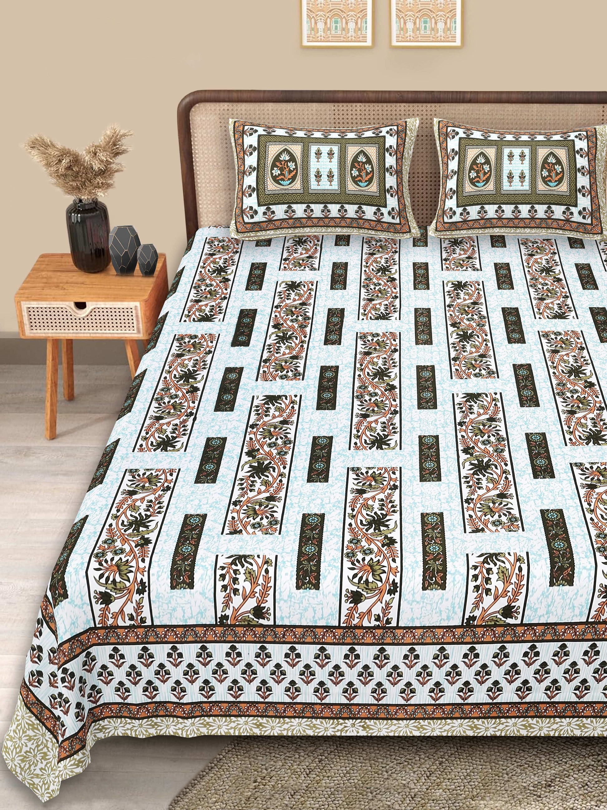 Srishti Textile Luxury Cotton Bedsheet Online - King Size KING SIZE BEDSHEET luxury-cotton-bedsheet-online-bedspread-with-pillows-_1