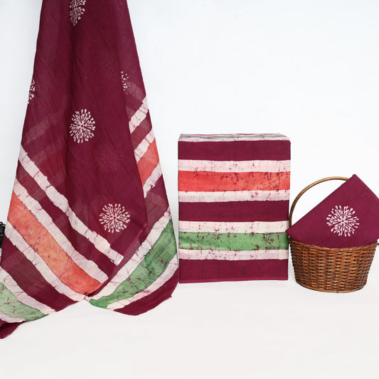 Srishti Textile Maroon Cotton Suit Set Unstiched Dress Material Batic Unstiched Suit Dress Material maroon-cotton-suit-set-printed-scarf-basket