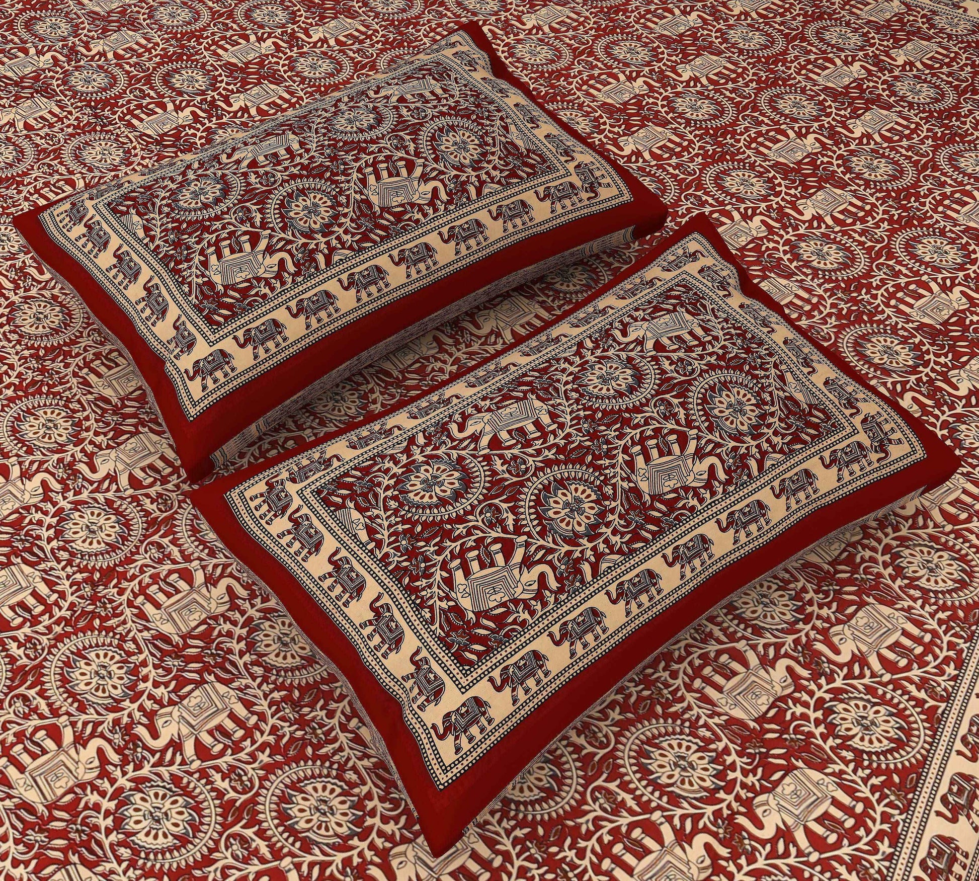 Srishti Textile Maroon Geometric Cotton Bedsheet Bedsheet maroon-geometric-cotton-bedsheet-close-up-pillows