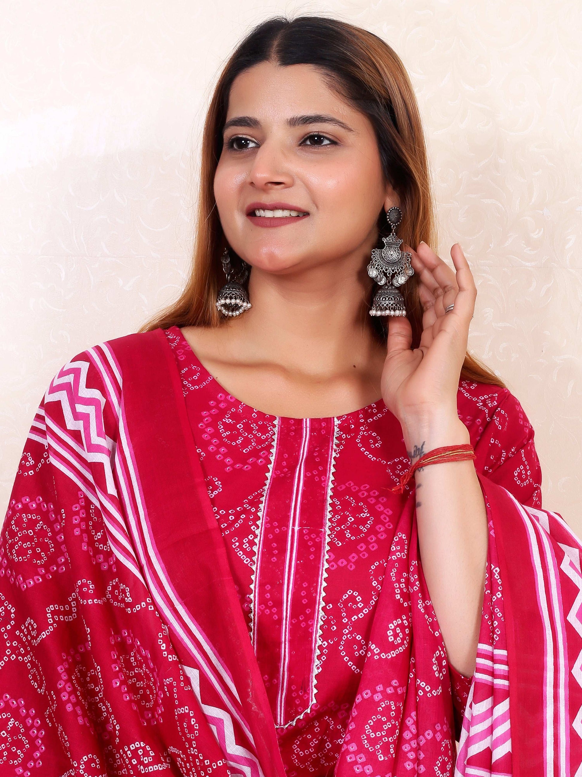 Srishti Textile Pink Lahariya Cotton Kurti Set Kurti pink-lahariya-cotton-kurti-set-close-up-model-_4