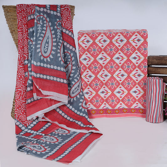 Srishti Textile Pinkish Red Cotton Suit Set Material Unstiched cotton Suit Dress Material pinkish-red-cotton-suit-set-printed-dupatta-and-dress