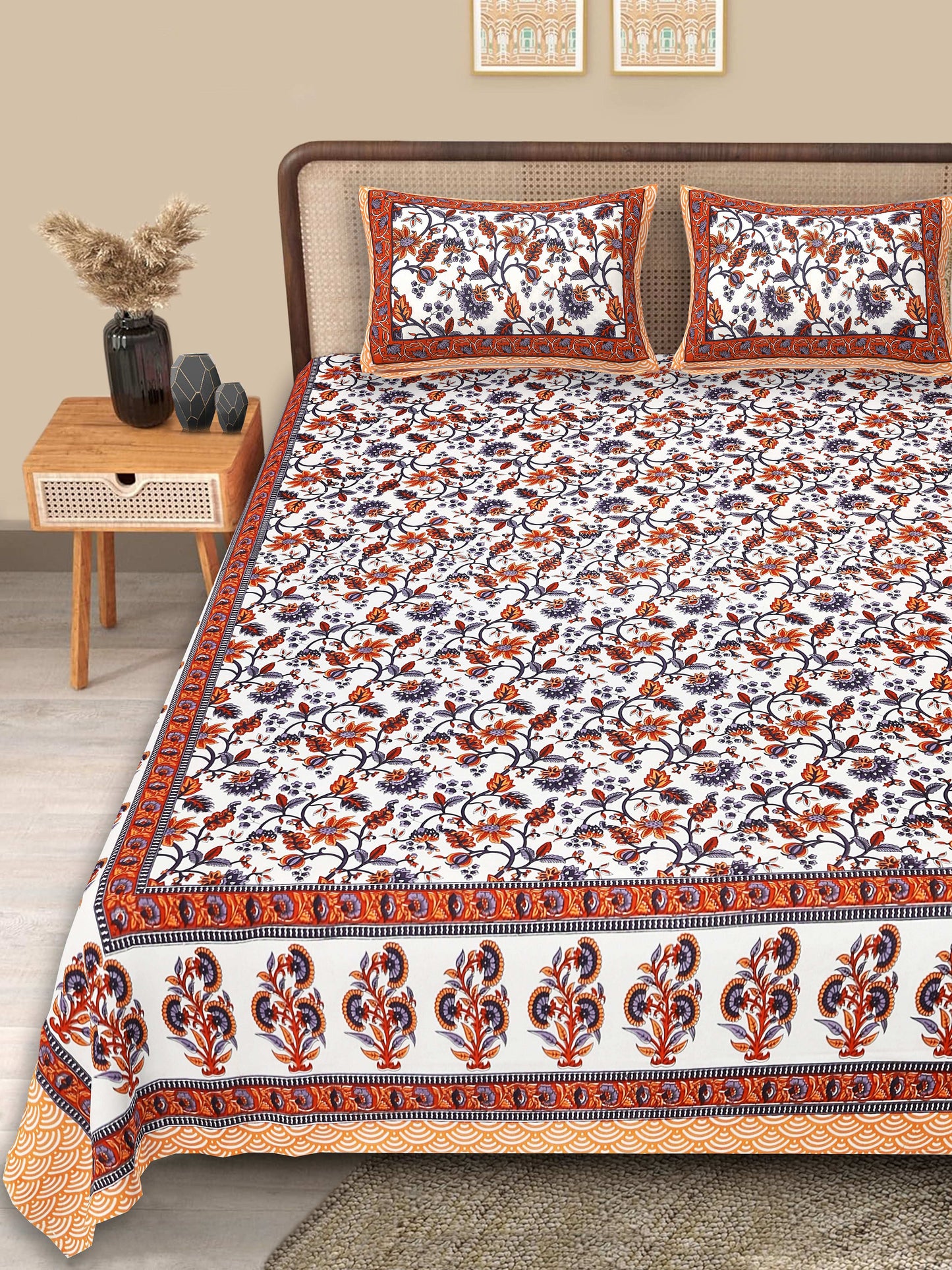 Srishti Textile Premium Cotton Bedsheet Jaipuri Design KING SIZE BEDSHEET premium-cotton-bedsheet-jaipuri-design-bedcover-pillowcases-_1