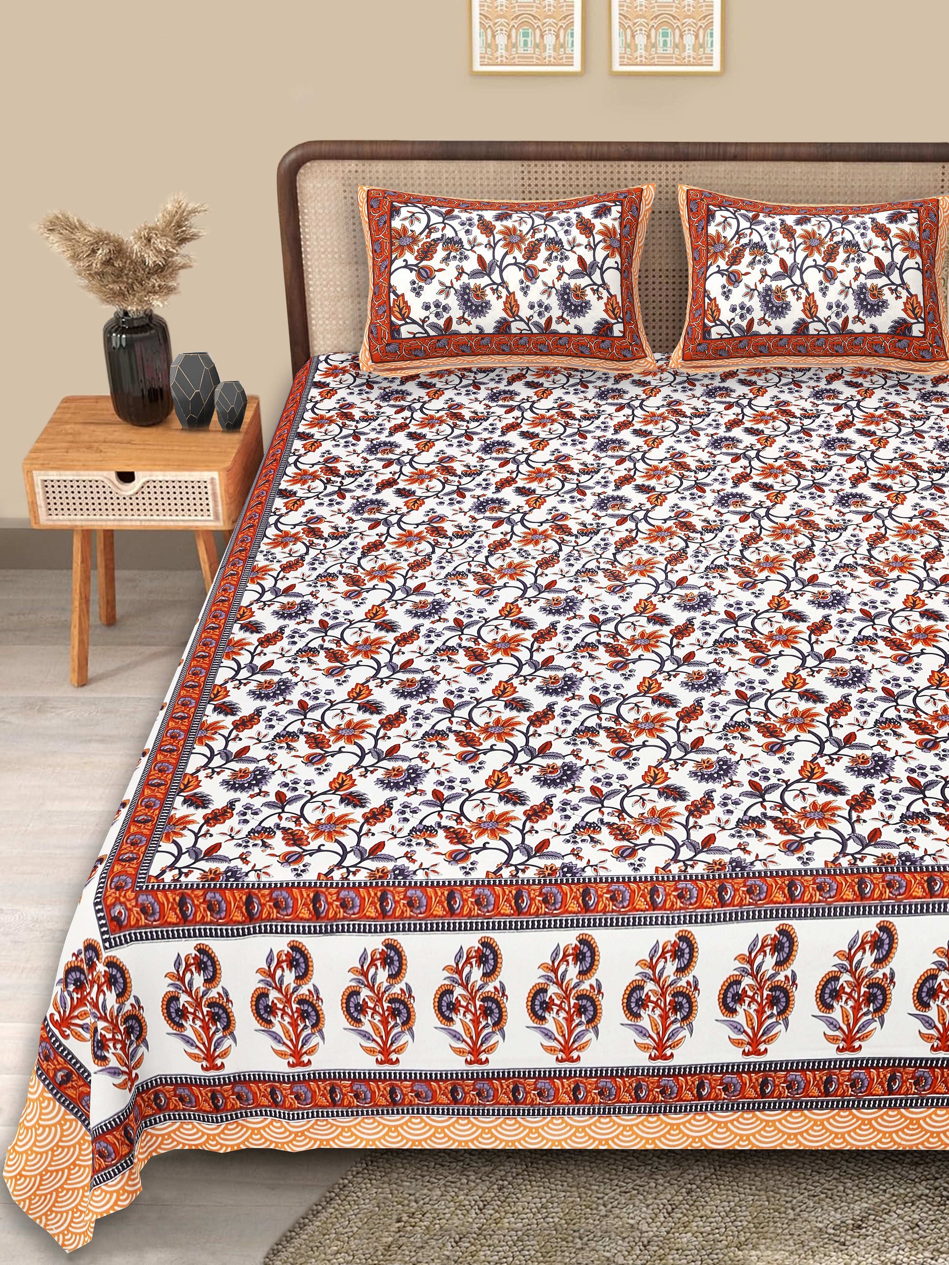 Srishti Textile Premium Cotton Bedsheet Jaipuri Design KING SIZE BEDSHEET premium-cotton-bedsheet-jaipuri-design-bedcover-pillowcases-_1