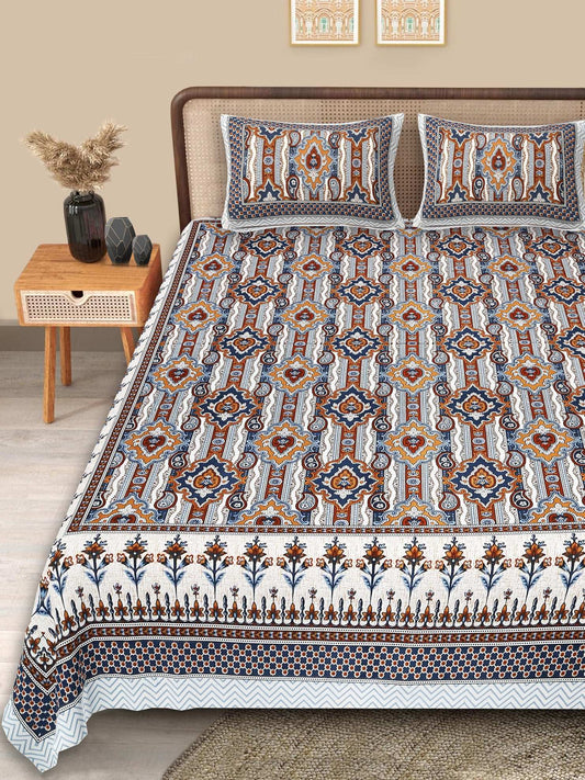 Srishti Textile Premium Cotton Bedsheet Jaipuri Pattern KING SIZE BEDSHEET premium-cotton-bedsheet-jaipuri-pattern-full-set-on-bed-_1