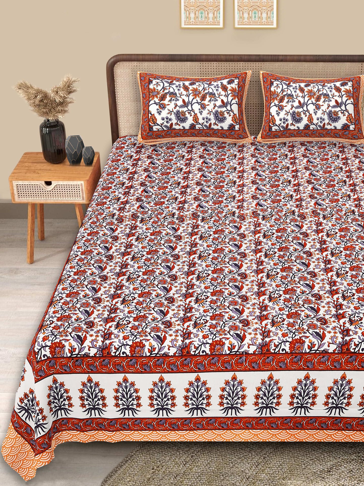 Srishti Textile Premium Cotton Floral Bedsheet - King Size KING SIZE BEDSHEET premium-cotton-floral-bedsheet-king-size-set-_1