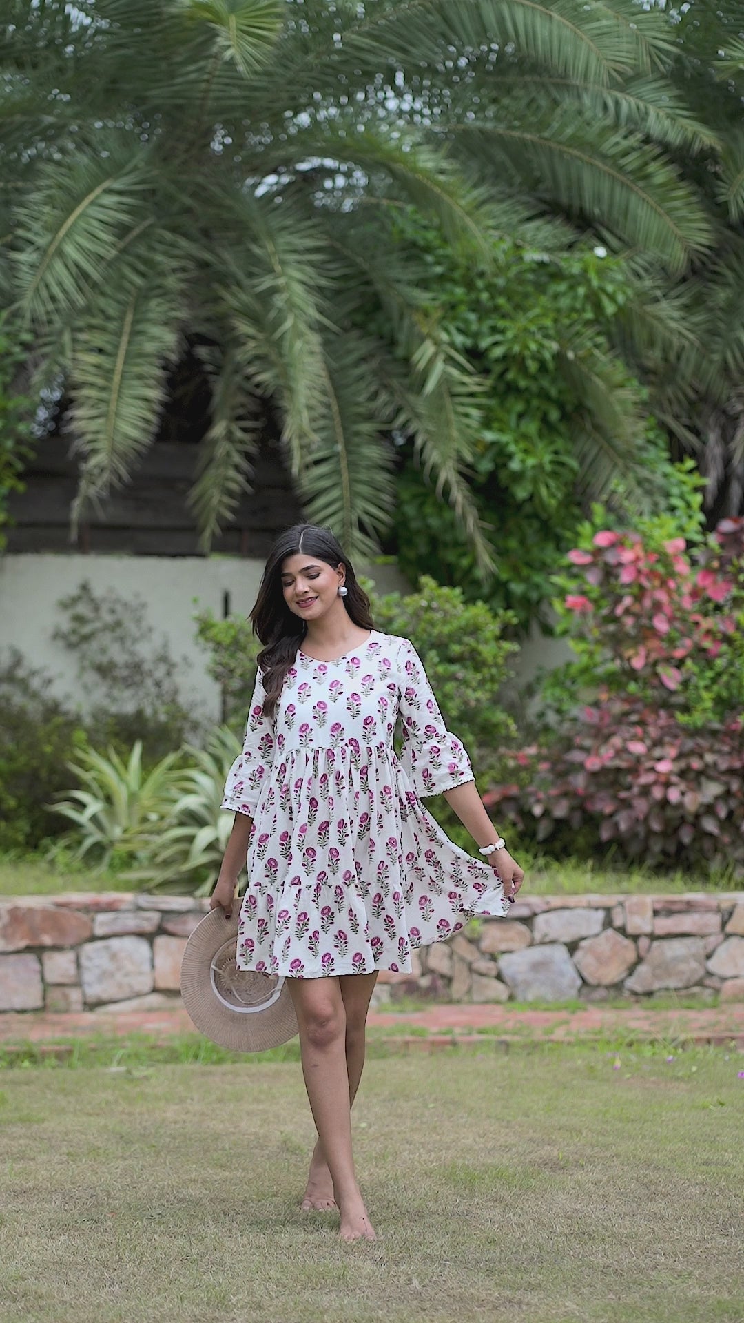 White Jaipuri HandBlock Floral Booti Print Cotton Short Kurti for Women