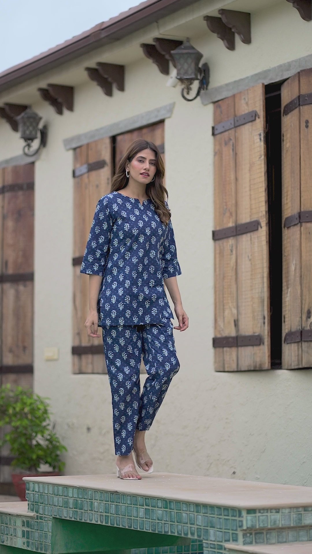 Indigo Flower Booti Block Printed Cotton Co-ord set - SRISHTI TEXTILE