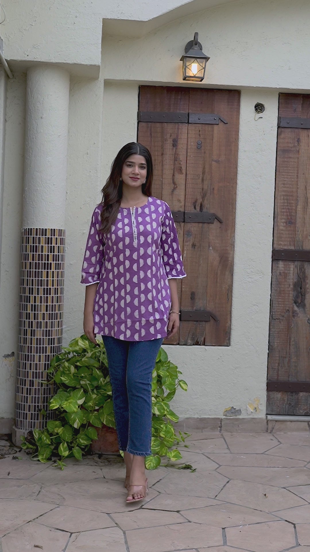 Srishti Textile Pure Cotton Purple Handblock Printed Short Kurti