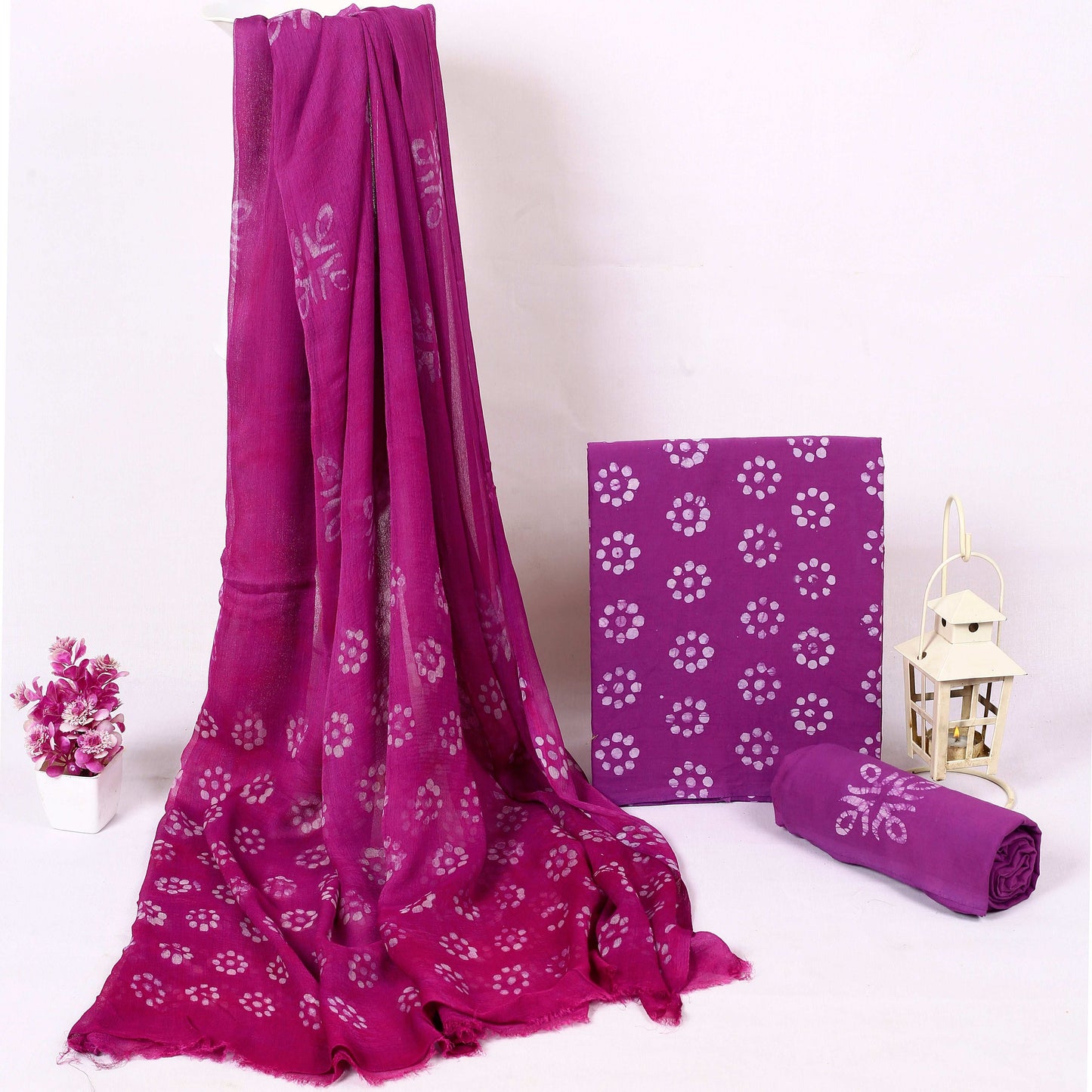 Srishti Textile Purple Batik Cotton Dress Material Unstiched cotton Suit Dress Material purple-batik-cotton-dress-material-floral-pattern-cream-_1